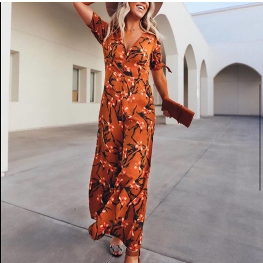 L*Space Dolce Wide Leg Short Sleeve Jumpsuit in Love Song Floral Size Large New